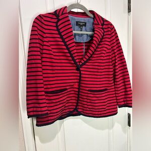 Talbots nautical striped knit blazer Sz M Petite Red Blue Cruise Vacation Beach